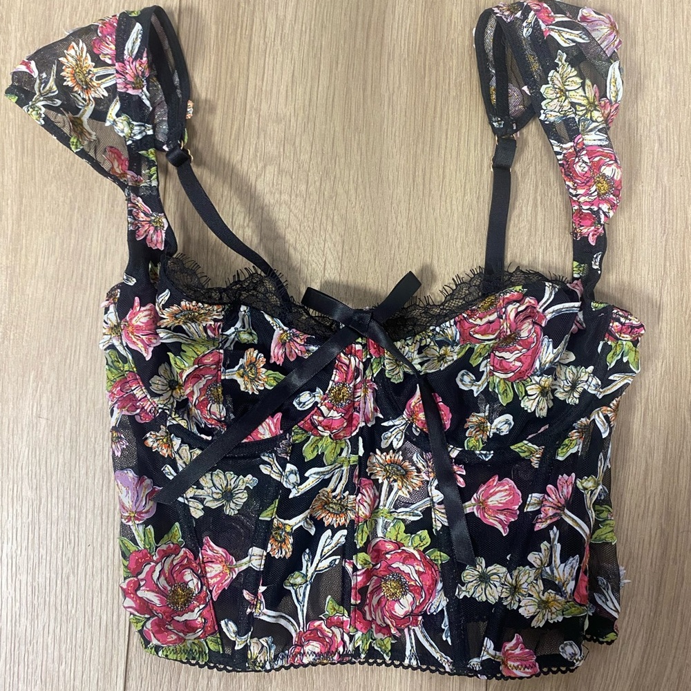 Victoria's Secret Dreams Angels Black Floral Corset Bra